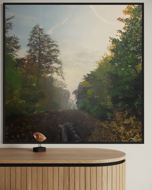 Herbstlicher Waldritt // Öl, 100x100cm