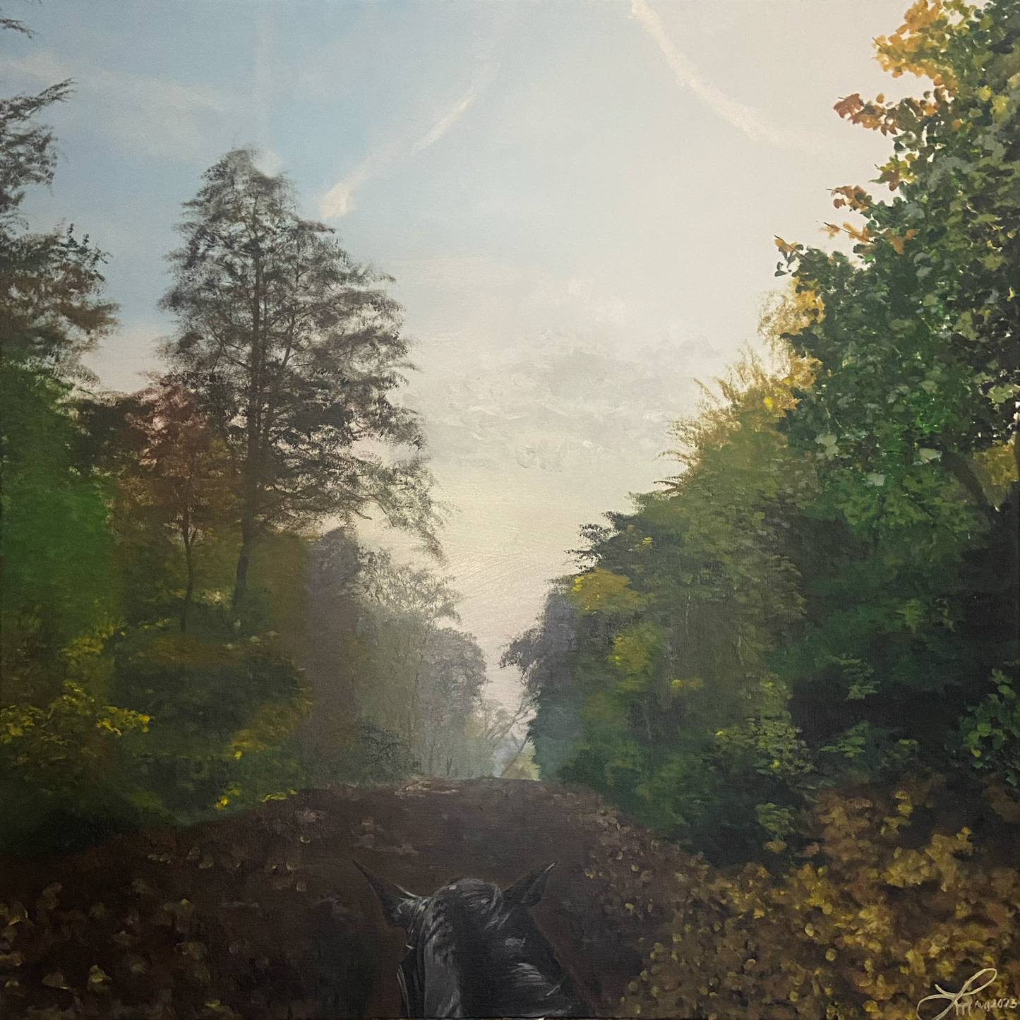 Herbstlicher Waldritt // Öl, 100x100cm